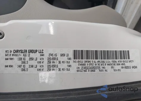 2013 Dodge Grand Caravan Sxt z USA, uszkodzony, nr VIN 2C4RDGCG4DR523725